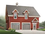 Two-car apartment garage with gables topped dormer windows above