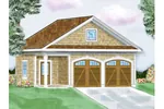 One story garage has charming shingle siding and arched garage doors