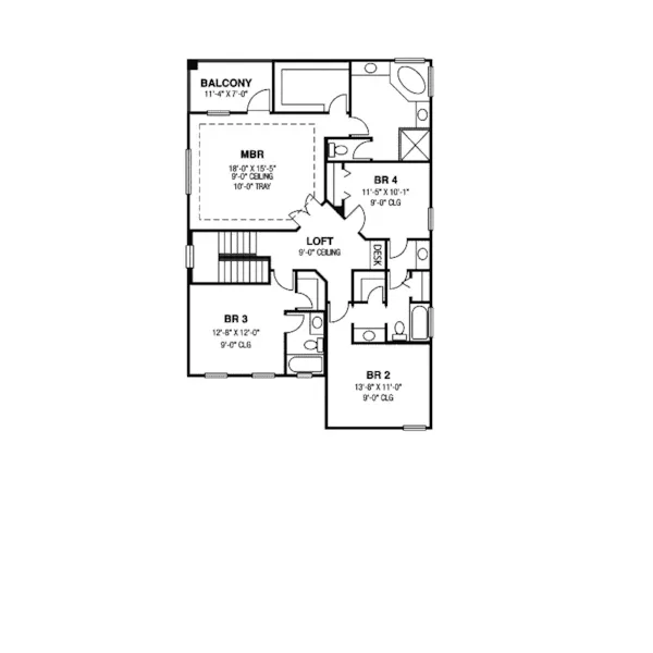 Mediterranean House Plan Second Floor - El Paso Spanish Sunbelt Home 116D-0010 - Search House Plans and More