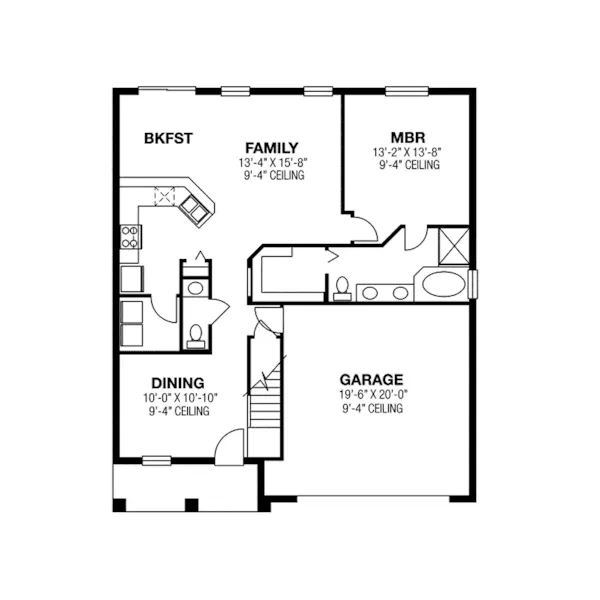 Early American House Plan First Floor - Bayberry Narrow Lot Ranch Home 116D-0023 - Search House Plans and More