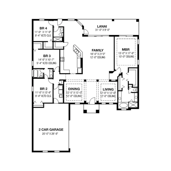 Ranch House Plan First Floor - Esperanza Mediterranean Home 116D-0028 - Search House Plans and More