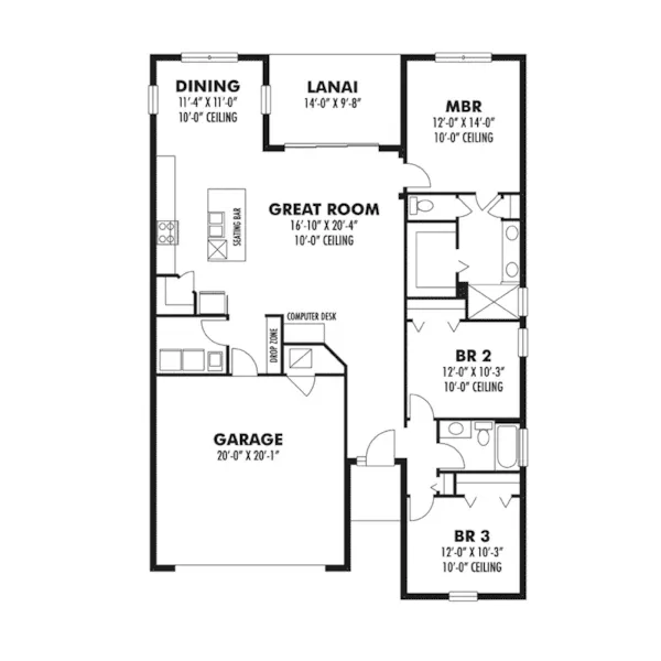 Ranch House Plan First Floor - Rochelle Cove Sunbelt Home 116D-0029 - Shop House Plans and More