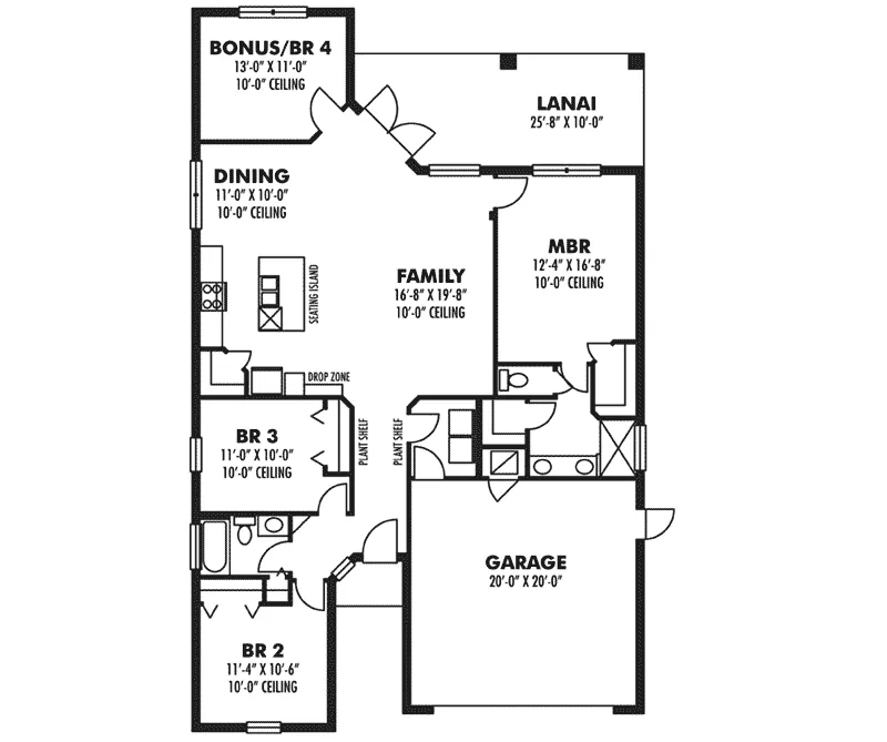 Bungalow House Plan First Floor - Sabal Sunbelt Ranch Home 116D-0030 - Shop House Plans and More