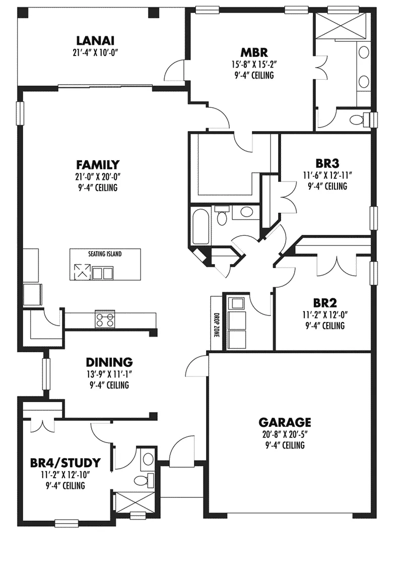 Bungalow House Plan First Floor - Molimo Sunbelt Ranch Home 116D-0035 - Shop House Plans and More