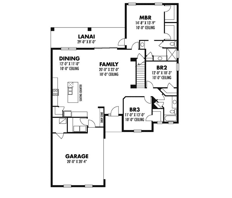 Craftsman House Plan First Floor - Osprey Sunbelt Ranch Home 116D-0039 - Shop House Plans and More