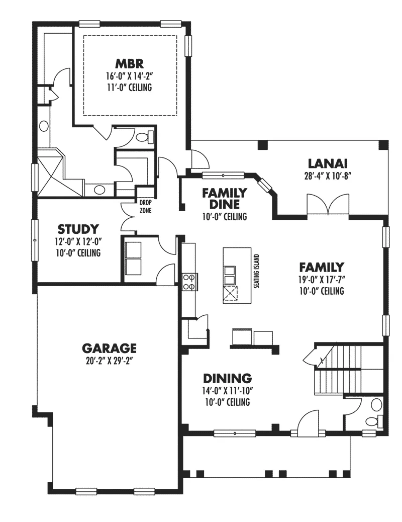 Berm House Plan First Floor - Perla Florida Sunbelt Home 116D-0042 - Shop House Plans and More