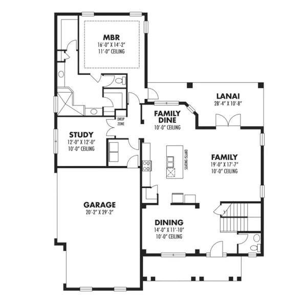 Craftsman House Plan First Floor - Perla Florida Sunbelt Home 116D-0042 - Shop House Plans and More