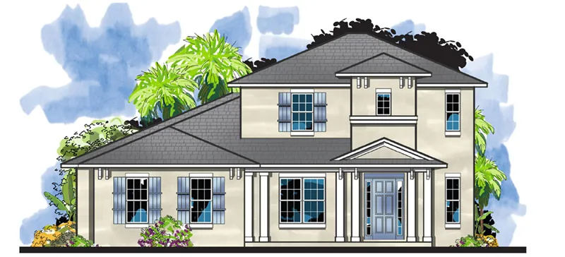 Berm House Plan Front of Home - Perla Florida Sunbelt Home 116D-0042 - Shop House Plans and More