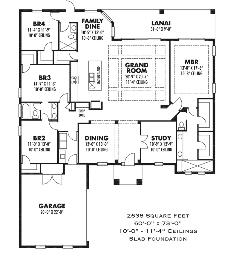 Ranch House Plan First Floor - Phoenix Sunbelt Home 116D-0043 - Shop House Plans and More