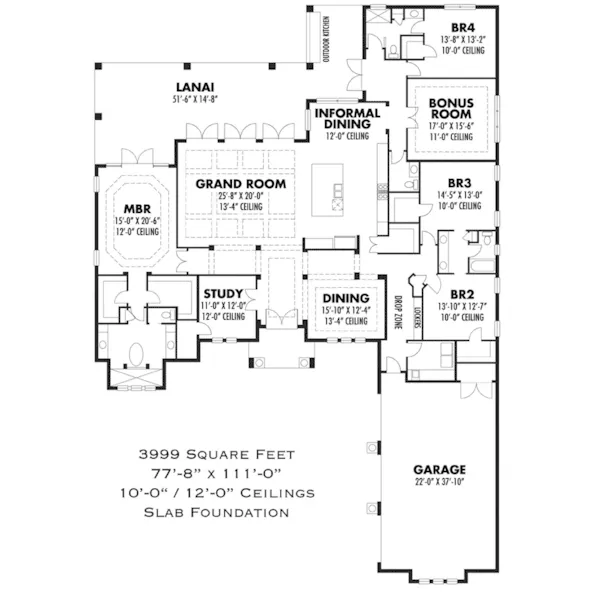 Ranch House Plan First Floor - Ricarlo Luxury Sunbelt Home 116D-0050 - Shop House Plans and More