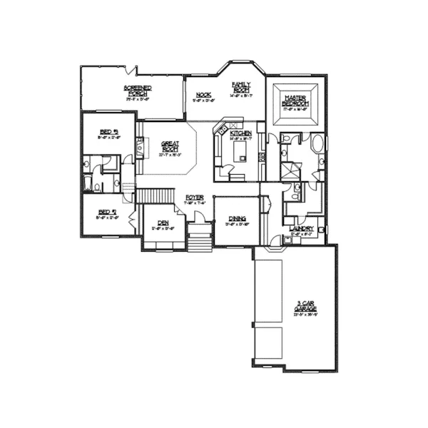 English Cottage House Plan First Floor - Levittown Creek Ranch Home 119D-0002 - Shop House Plans and More