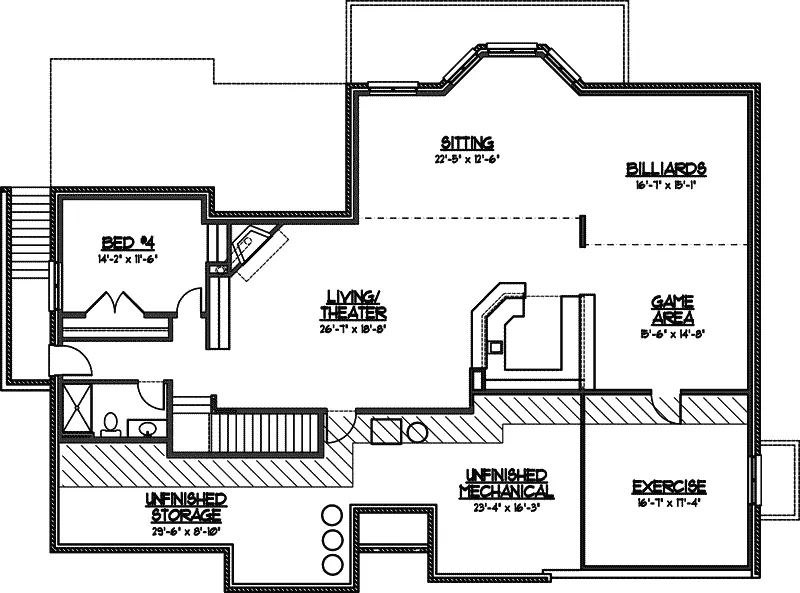 Tudor House Plan Lower Level Floor - Levittown Creek Ranch Home 119D-0002 - Shop House Plans and More