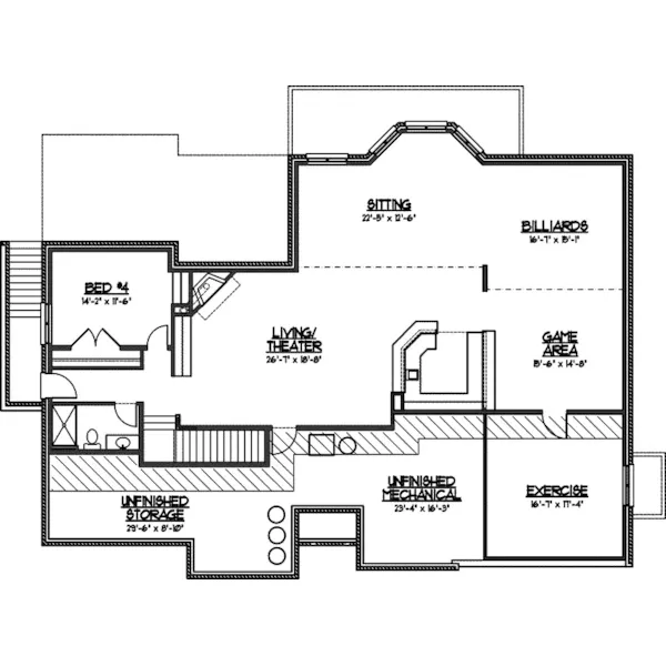 English Cottage House Plan Lower Level Floor - Levittown Creek Ranch Home 119D-0002 - Shop House Plans and More