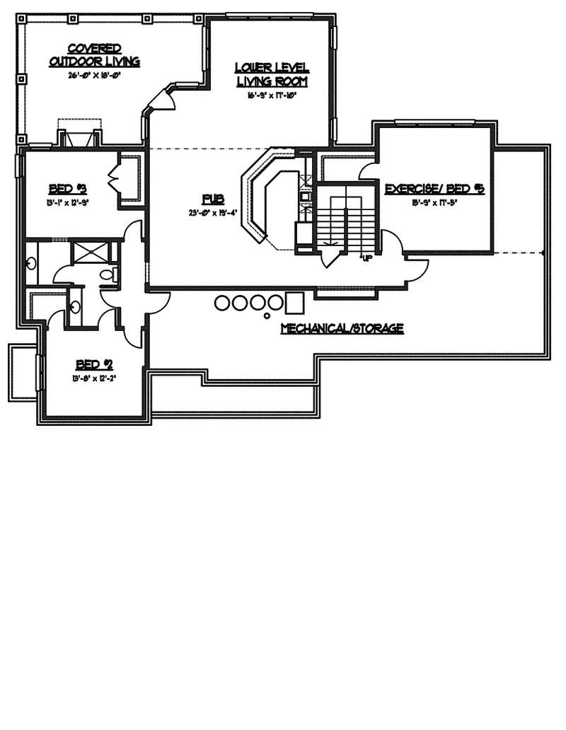 Shingle House Plan Lower Level Floor - Strathearn Craftsman Home 119D-0005 - Shop House Plans and More