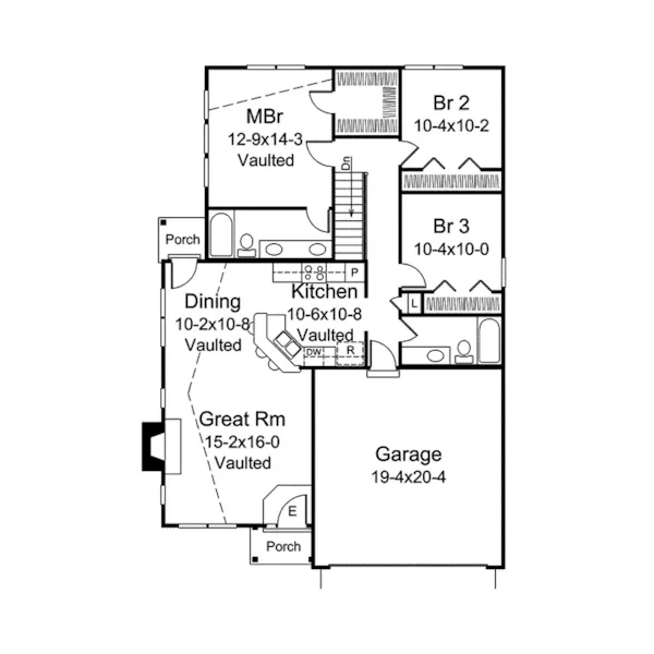 Traditional House Plan First Floor - Cassandra Country Ranch Home 121D-0010 - Search House Plans and More