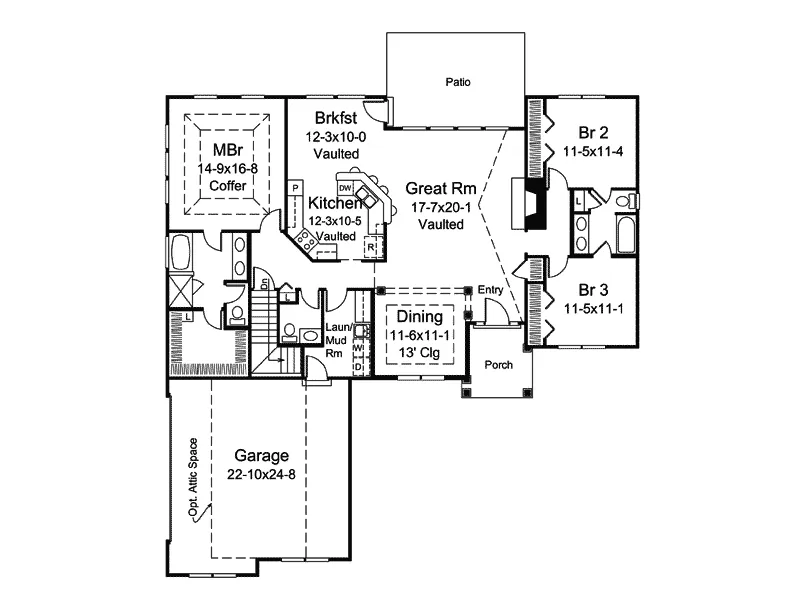 Country House Plan First Floor - Rebecca Traditional Ranch Home 121D-0015 - Shop House Plans and More