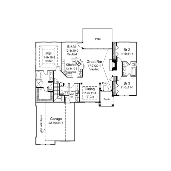 Traditional House Plan First Floor - Rebecca Traditional Ranch Home 121D-0015 - Shop House Plans and More