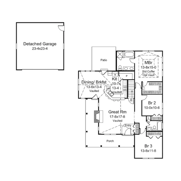 Cabin & Cottage House Plan First Floor - Paige Country Cottage Home 121D-0016 - Shop House Plans and More