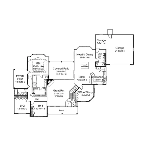 Ranch House Plan First Floor - Lillian Ranch Home 121D-0018 - Shop House Plans and More