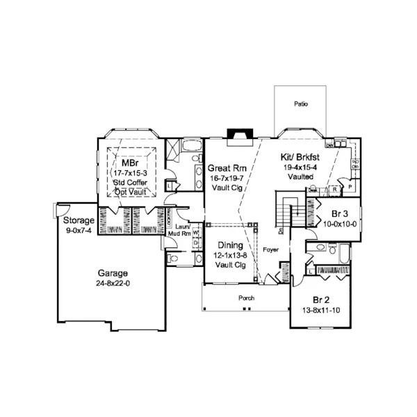 Craftsman House Plan First Floor - Hailey Country Ranch Home 121D-0020 - Search House Plans and More