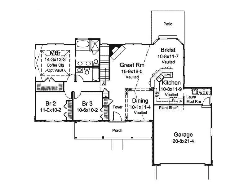 Ranch House Plan First Floor - Riley Rustic Ranch Home 121D-0021 - Shop House Plans and More