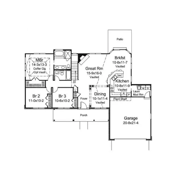 Traditional House Plan First Floor - Riley Rustic Ranch Home 121D-0021 - Shop House Plans and More