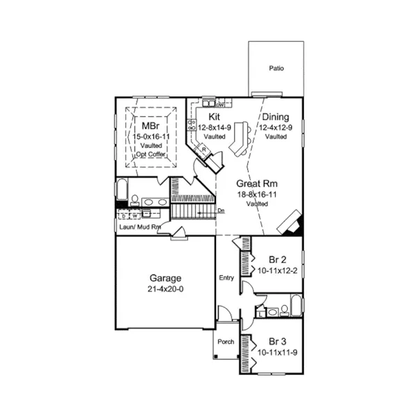 Traditional House Plan First Floor - Zoey Shingle Style Ranch Home 121D-0023 - Shop House Plans and More