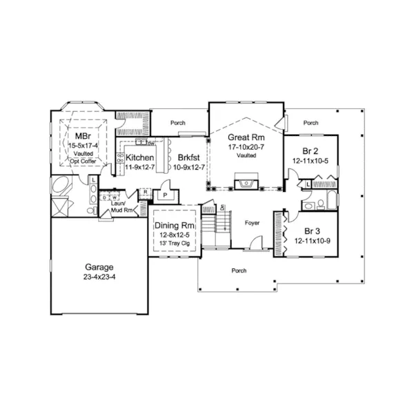 Traditional House Plan First Floor - Avery Craftsman Ranch Home 121D-0030 - Search House Plans and More