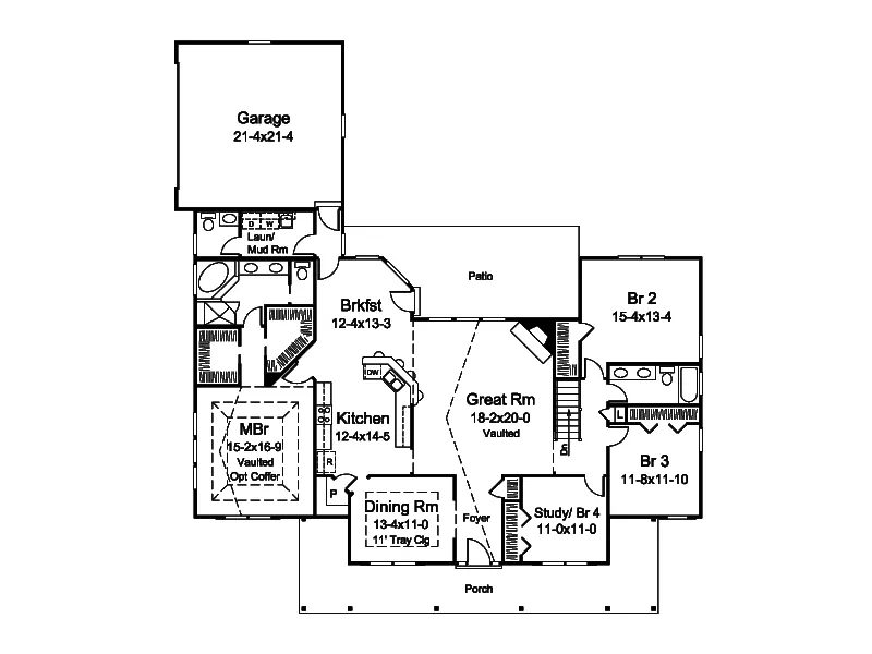 Cape Cod & New England House Plan First Floor - Sarah Country Ranch Home 121D-0032 - Shop House Plans and More
