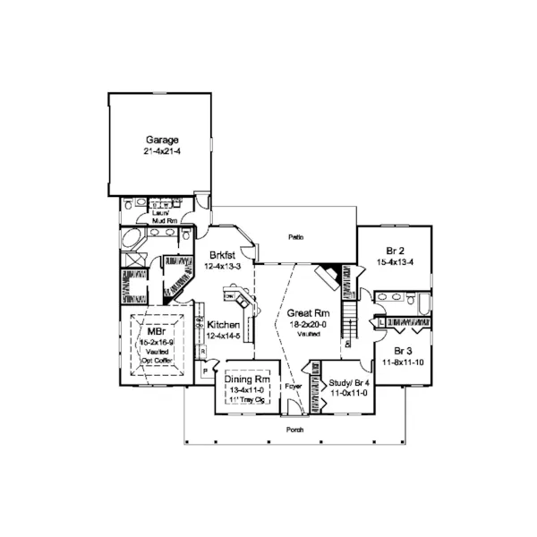 Acadian House Plan First Floor - Sarah Country Ranch Home 121D-0032 - Shop House Plans and More