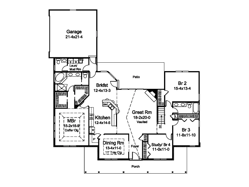 Ranch House Plan First Floor - Peyton Shingle Ranch Home 121D-0034 - Shop House Plans and More