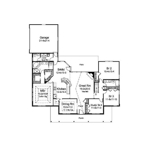 Ranch House Plan First Floor - Peyton Shingle Ranch Home 121D-0034 - Shop House Plans and More