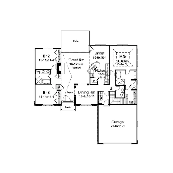 Ranch House Plan First Floor - Jasmine Ranch Home 121D-0038 - Search House Plans and More