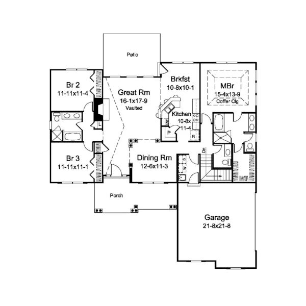 Country House Plan First Floor - MacKenzie Craftsman Ranch Home 121D-0040 - Shop House Plans and More