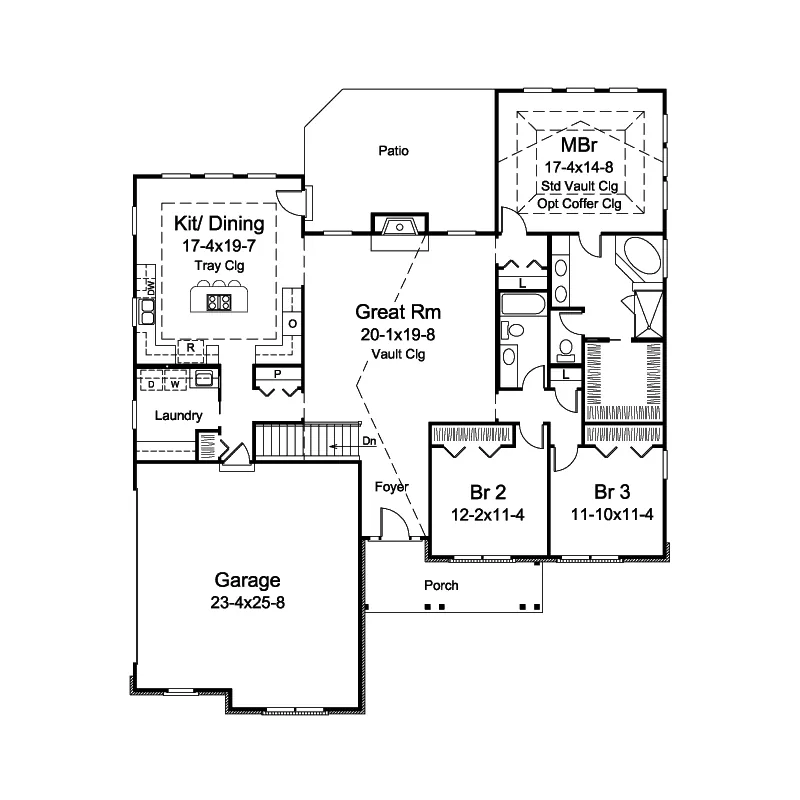 Ranch House Plan First Floor - Buckley Shingle Ranch Home 121D-0045 - Search House Plans and More