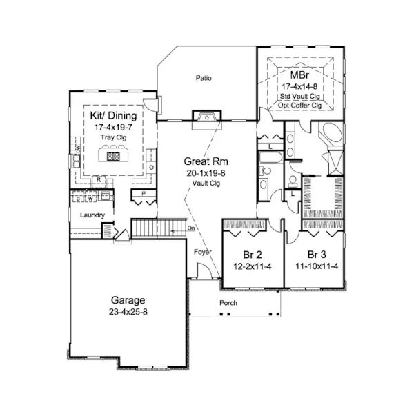 Craftsman House Plan First Floor - Buckley Shingle Ranch Home 121D-0045 - Search House Plans and More