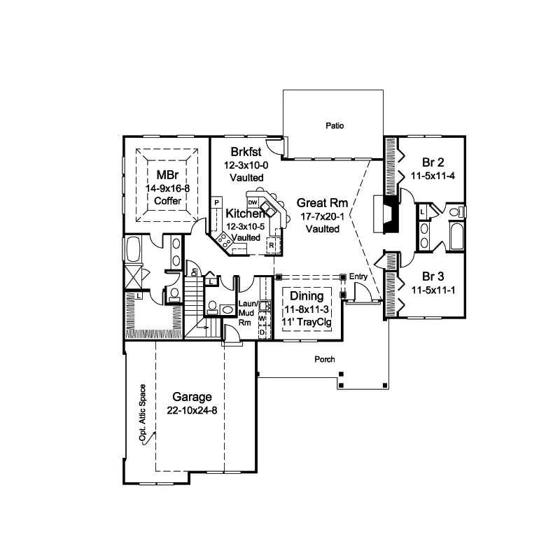 Craftsman House Plan First Floor - Ellice Country Ranch Home 121D-0046 - Search House Plans and More