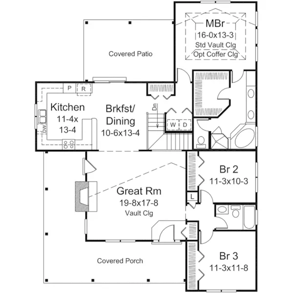 Ranch House Plan First Floor - Evie Narrow Lot Country Home 121D-0051 - Search House Plans and More