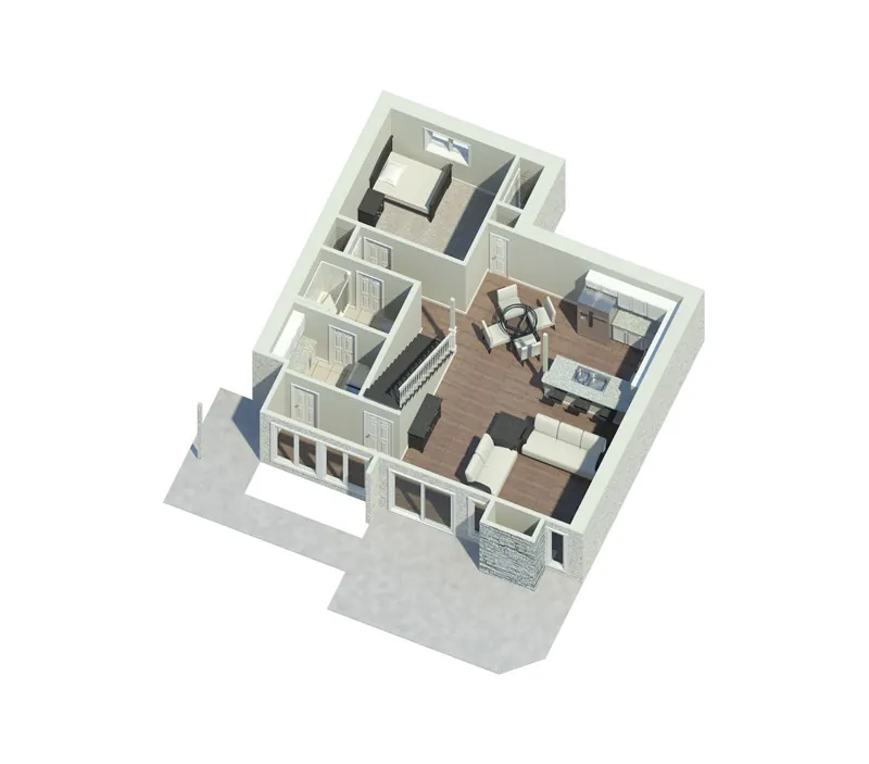 Berm House Plan 3D First Floor - Eureka Berm Home 122D-0001 - Search House Plans and More