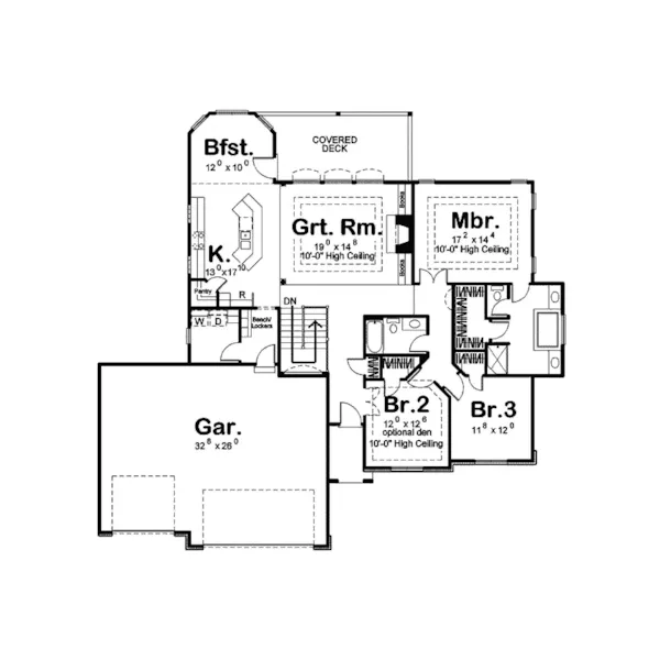 Traditional House Plan First Floor - Flinthill Mill Ranch Home 123D-0001 - Search House Plans and More