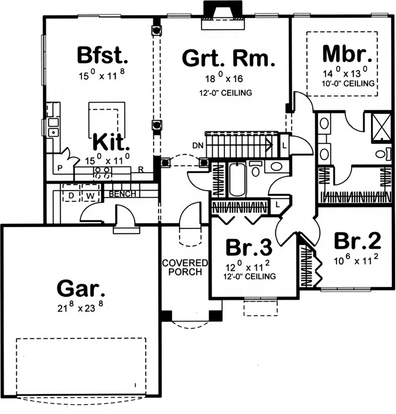 Traditional House Plan First Floor - 123D-0010 - Shop House Plans and More