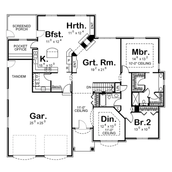 Traditional House Plan First Floor - Kennedy Lane Ranch Home 123D-0011 - Shop House Plans and More