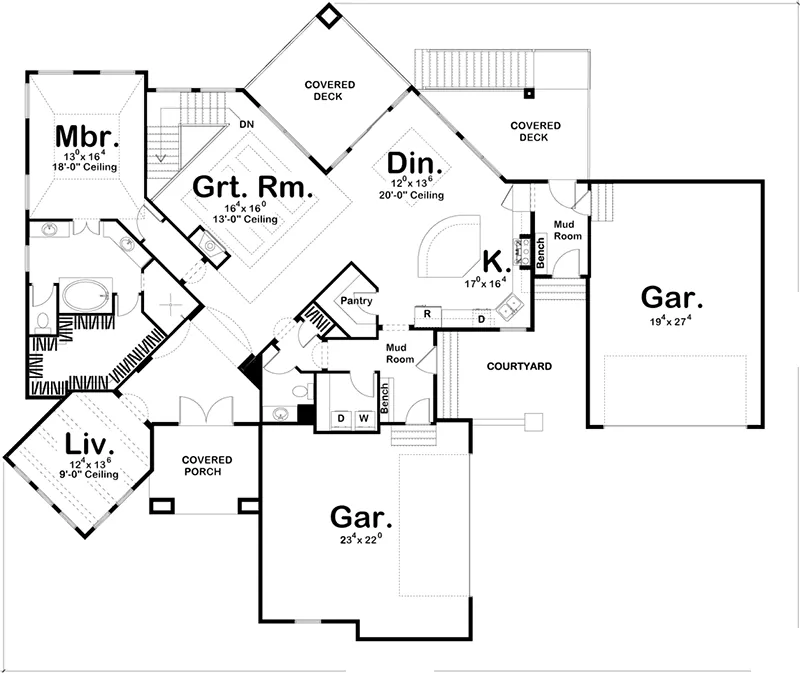 Modern House Plan First Floor - 123D-0012 - Shop House Plans and More
