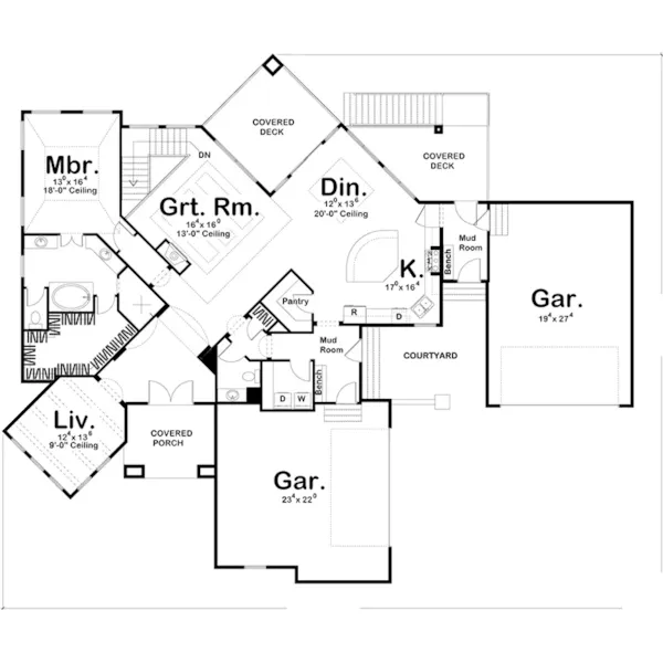 European House Plan First Floor - Hawthorne Hill Rustic Home 123D-0012 - Shop House Plans and More