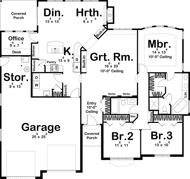 Ranch House Plan First Floor - 123D-0015 - Shop House Plans and More
