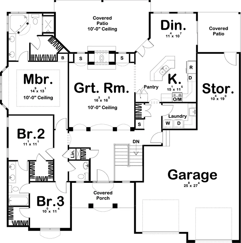Country House Plan First Floor - 123D-0016 - Shop House Plans and More