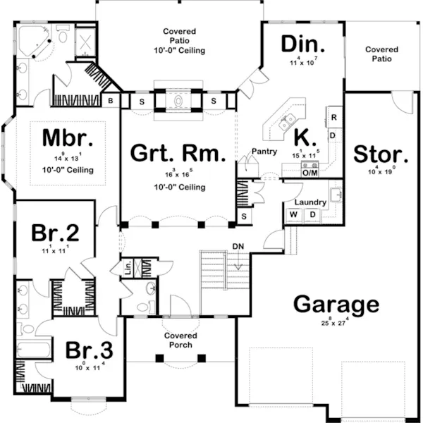 Traditional House Plan First Floor - Halas Ranch Home 123D-0016 - Shop House Plans and More