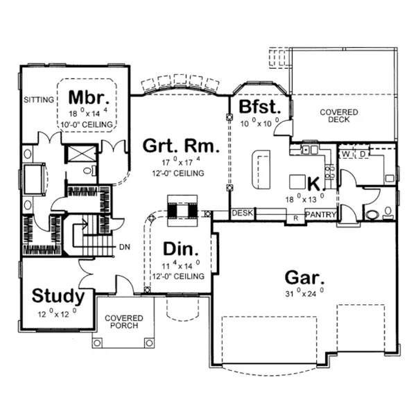 Ranch House Plan First Floor - Preston Hill Ranch Home 123D-0017 - Shop House Plans and More