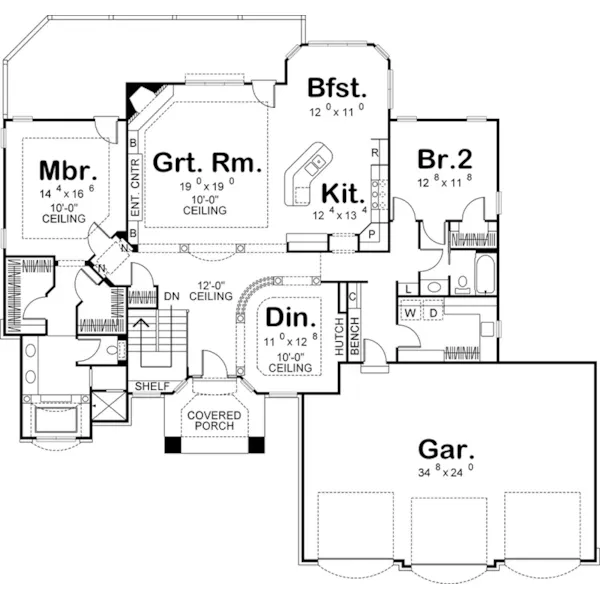 Mediterranean House Plan First Floor - Banberry Ranch Home 123D-0018 - Shop House Plans and More