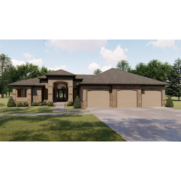 Mediterranean House Plan Front of Home - Banberry Ranch Home 123D-0018 - Shop House Plans and More